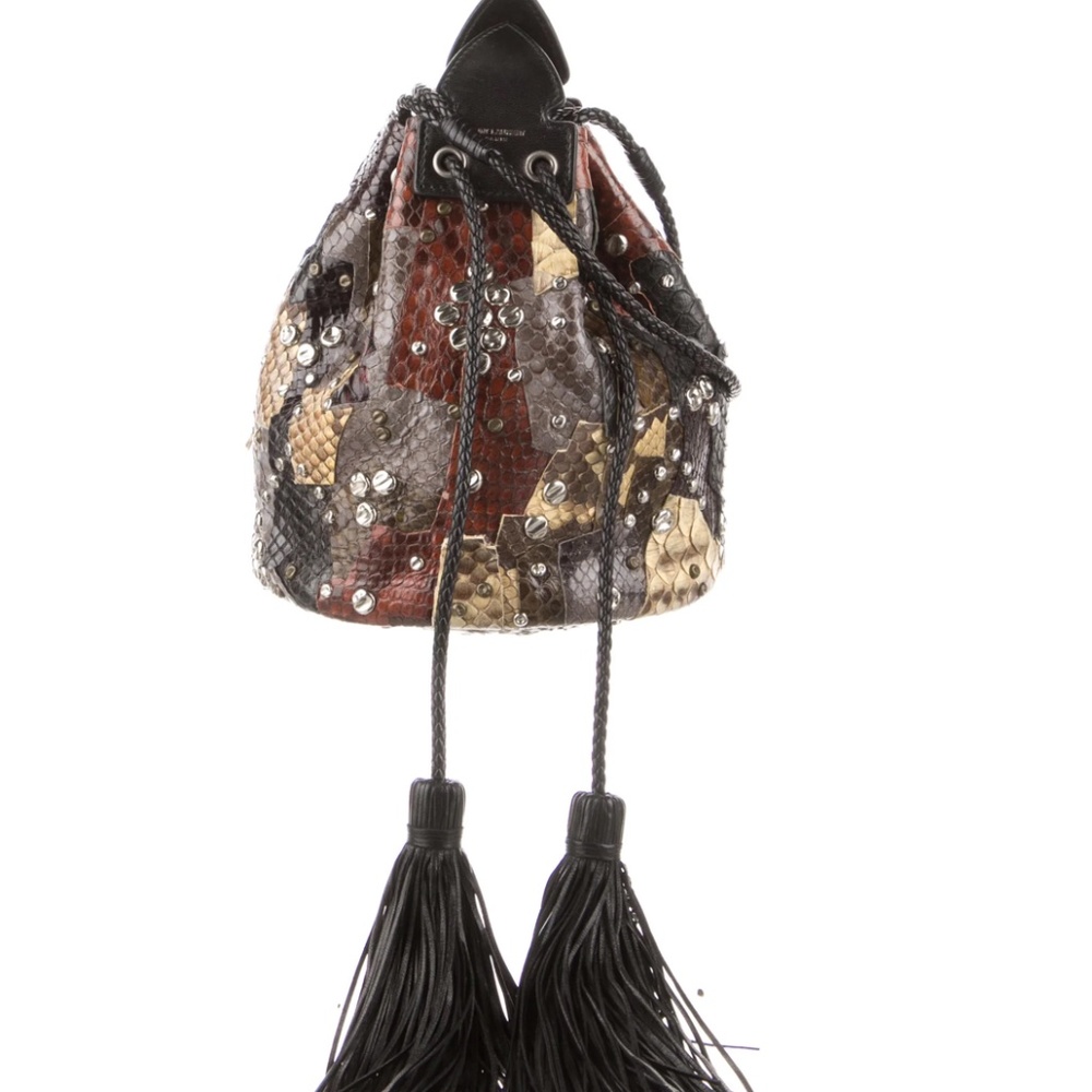 SAINT LAURENT  Snakeskin Drawstring Bag